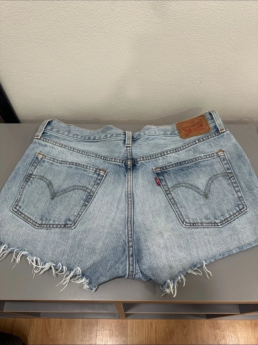 Levi's Light Blue Denim Cutoff Shorts with Frayed Hem - Picture 2 of 3